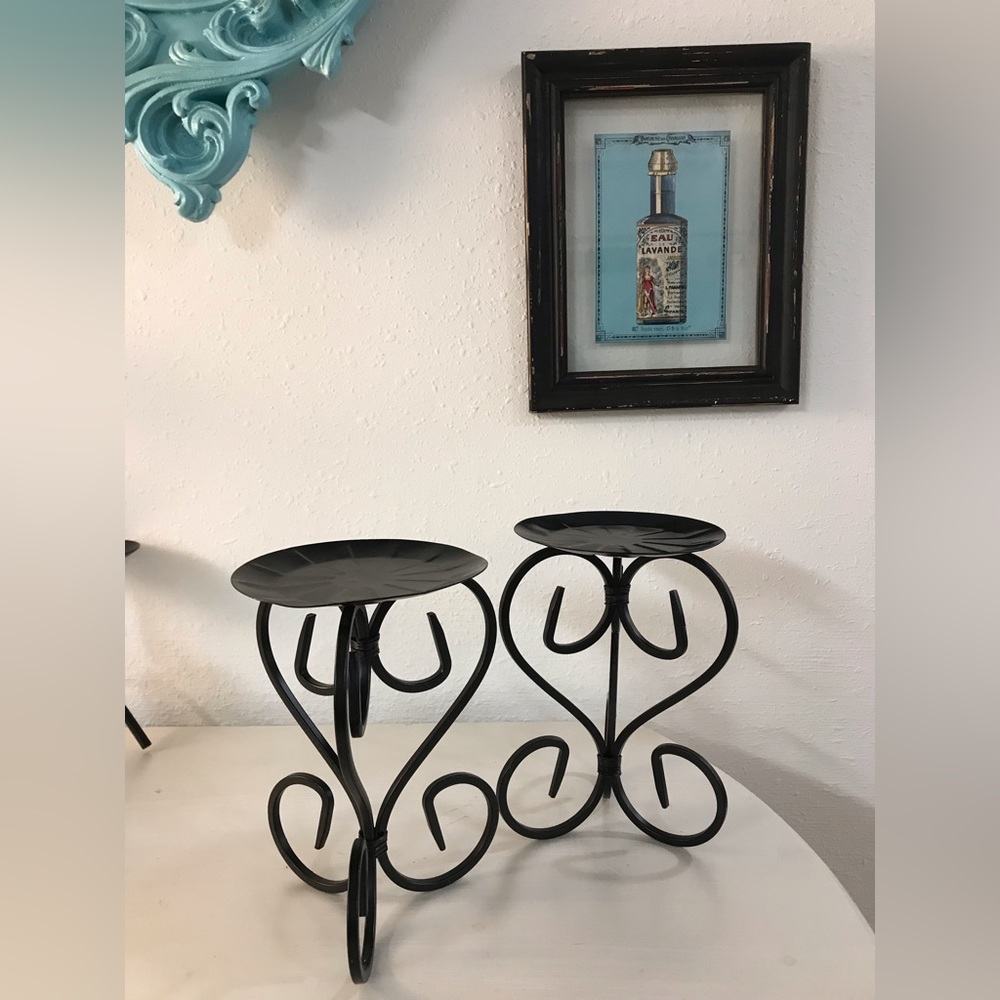 Candleholder Set Of Two Metal Decor Scroll Design Black